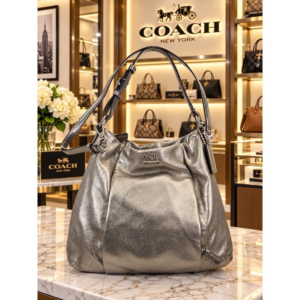 Coach Madison Maggie Metallic Pewter Leather Shoulder Bag 21245